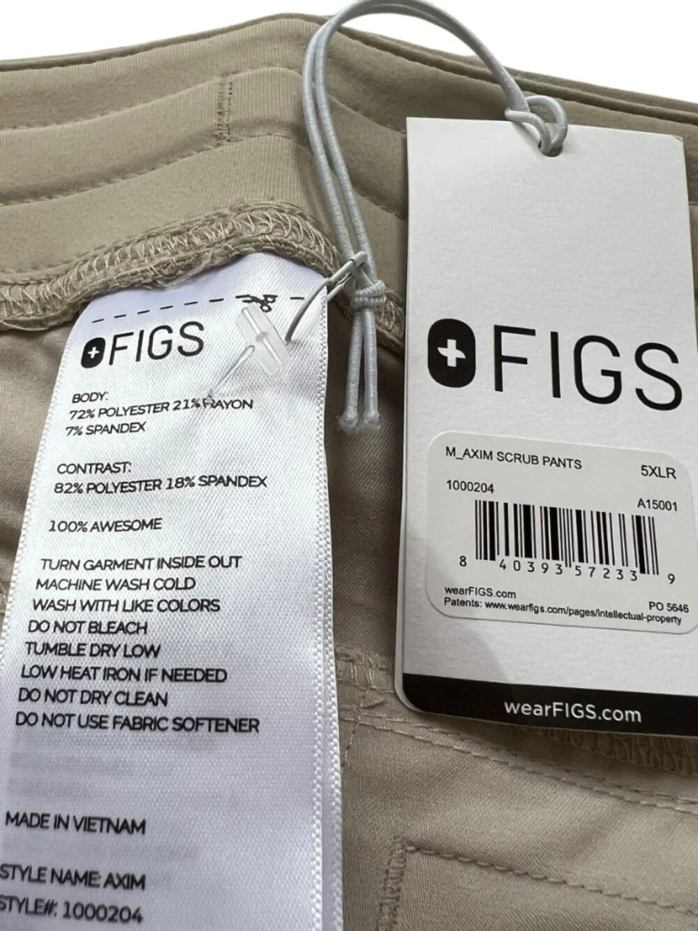 Figs Scrub pants Axim mens 5XLR khaki beige wide elastic waist pockets scrubs